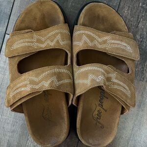 Free People Brown Embroidered Footbed Sandals